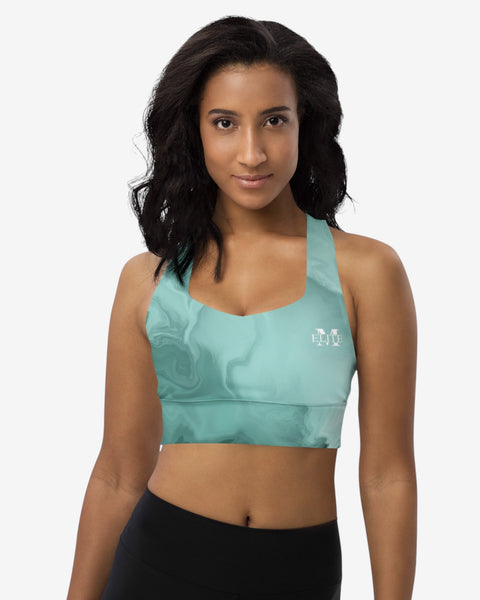 Mint Marble Print Longline Sports Bra